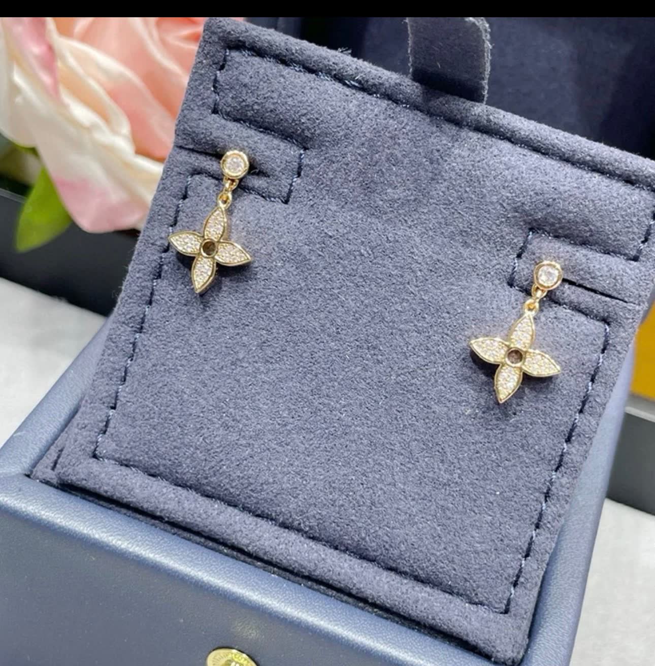 Louis Vuitton Rose Gold Crystal Cross Drop Earrings